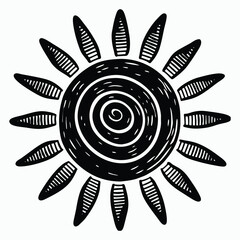 Sun illustration with spiral core and textured rays