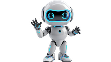 Friendly White Robot Character Design waving hand, AI Technology concept