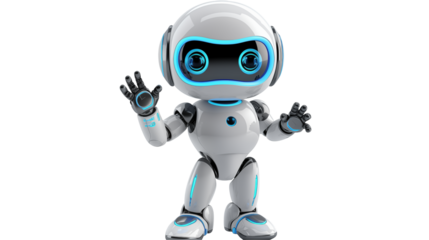 Friendly White Robot Character Design waving hand, AI Technology concept