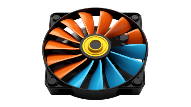 Colorful Computer Fan Blade Design Blue Orange Technology Cooling System