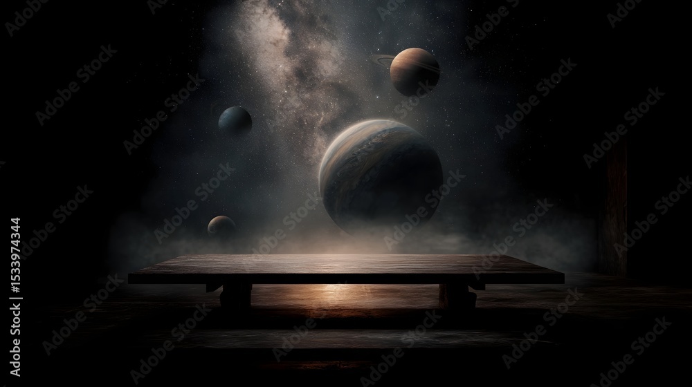 Canvas Prints planets in orbit above a glowing observatory table