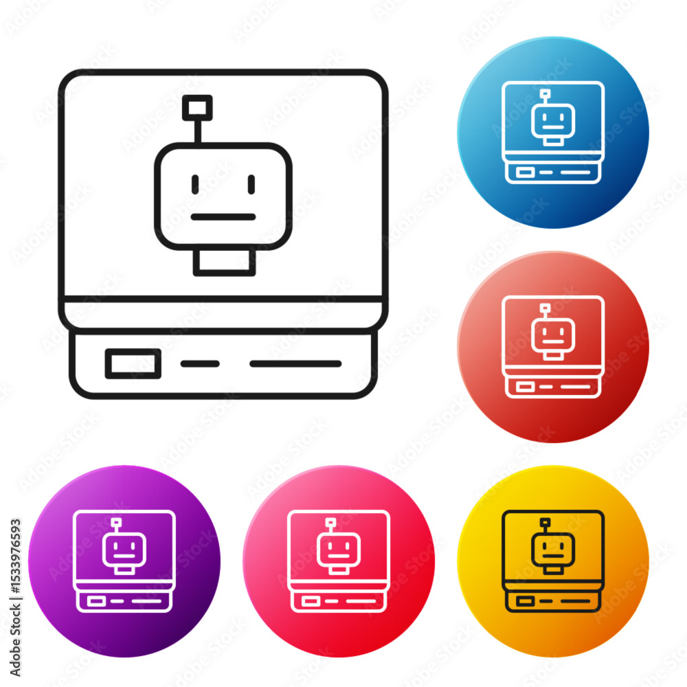 Poster black line robot icon isolated on white background. artificial intelligence, machine learning, cloud