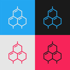Obraz premium Pop art line Chemical formula icon isolated on color background. Abstract hexagon for innovation medicine, health, research and science. Vector
