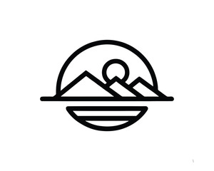 Mountain logo with sun in line art