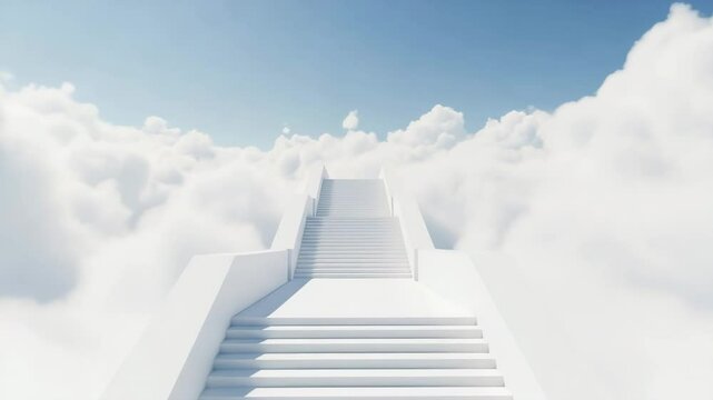 Stairway to Heaven leading to bright light in clouds. Concept of Jacob's Ladder, afterlife and success
