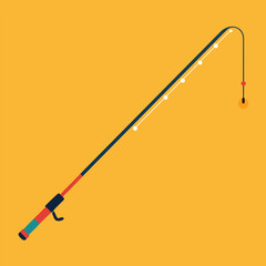 Fishing Rod with Bobber Isolated on Orange Background Flat Vector Illustration
