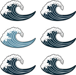 Naklejka premium Vector illustration of repeating japanese wave pattern in different shades of blue and white