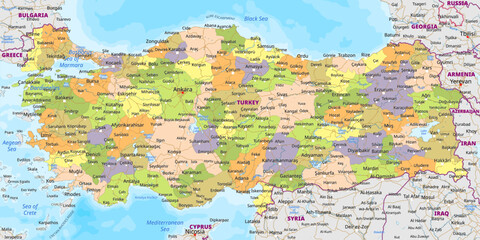Detailed political map of Turkey