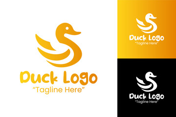 Obraz premium Modern Yellow Duck Logo with Swoosh Wing and Gradient Design for Professional Brand Identity