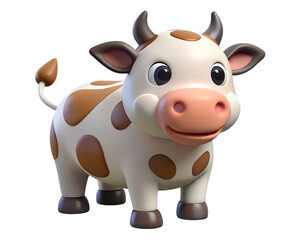 Cute 3D Cartoon Cow Illustration - Adorable Farm Animal Character Isolated on Transparent Background for Nursery Decor & Digital Designs