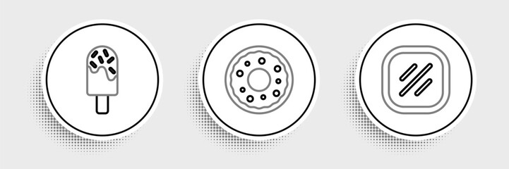 Set line Steak meat, Ice cream and Donut icon. Vector
