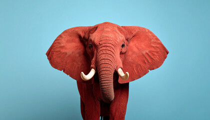 Generated image Funny red elephant holds a yellow in its paws and screams on a blue background
