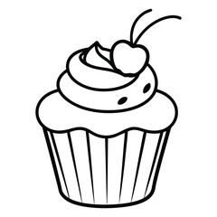 Cupcake Dessert Line Art in Black and White Vector Style