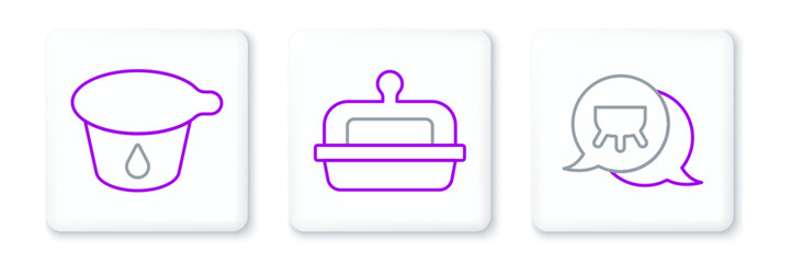 Set line Udder, Yogurt container and Butter butter dish icon. Vector