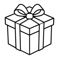Minimal Gift Box Line Art Vector in Black and White Style