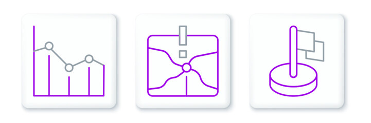 Set line Flag, Pie chart infographic and Intersection point icon. Vector