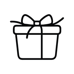 Gift Box Present Line Drawing in Clean Black and White Vector