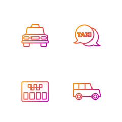 Set line Car, Taximeter, car and call telephone service. Gradient color icons. Vector