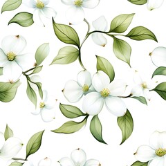 Delicate white flowers and leaves create a repeating floral pattern.