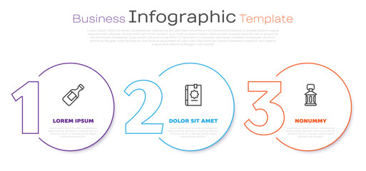 Set line Bottle of water, Holy book Koran and Ramadan Kareem lantern. Business infographic template. Vector