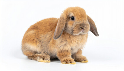 Generated image Orange baby holland lop rabbit sitting on white background. 