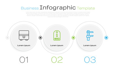 Set line Jewelry box, Price tag with dollar and Calliper or caliper and scale. Business infographic template. Vector