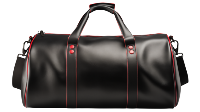 Stylish Black Leather Duffel Bag with Red Trim Travel Accessory