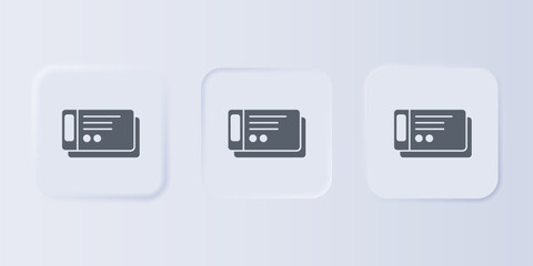 Grey Travel ticket icon isolated on grey background. Train, ship, plane, tram, bus transport. Travel service concept. Set icons in square buttons. Vector