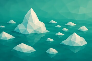 Low - Poly style blue - white iceberg and ocean illustration, showcasing geometric, layered shapes, ideal for modern, minimalist, and nature - themed design projects.