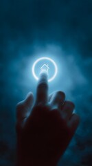 Glowing control panel with home icon and hand gesture