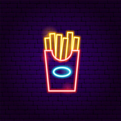 French Fries Neon Sign. Fried Potato Glowing Symbol. Vector Illustration of Fast Food Promotion Object.