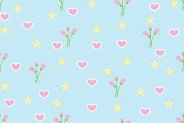seamless pattern with flowers hearts and stars
