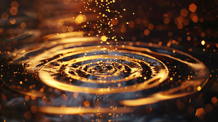 Close-up of abstract water ripple texture with circular motion and sun sparkles.