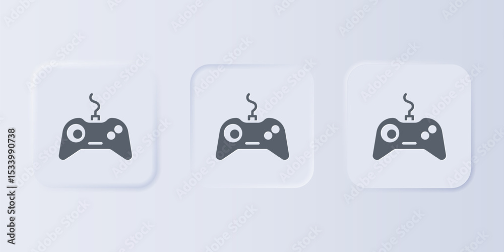 Poster grey gamepad icon isolated on grey background. game controller. set icons in square buttons. vector