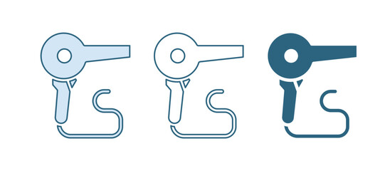 Blue Hair dryer icon isolated on white background. Hairdryer sign. Hair drying symbol. Blowing hot air. Vector