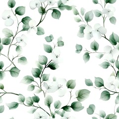 Delicate floral pattern with white blossoms and foliage.