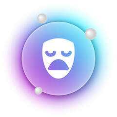 White Drama theatrical mask icon isolated on white background. Blue and purple gradient circle background. Vector