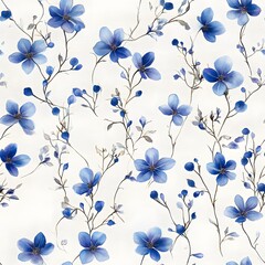 Delicate blue floral pattern on a white background.