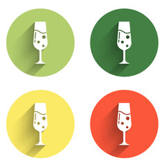 Set Glass of champagne icon isolated with long shadow background. Color circle button. Vector