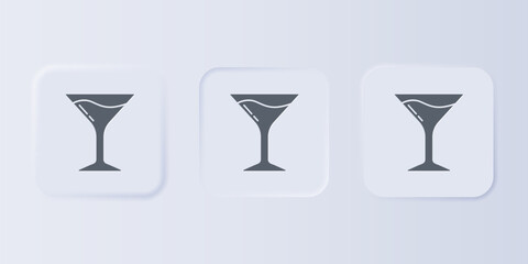 Grey Martini glass icon isolated on grey background. Cocktail icon. Wine glass icon. Set icons in square buttons. Vector