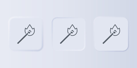 Grey Burning match with fire icon isolated on grey background. Match with fire. Matches sign. Set icons in square buttons. Vector