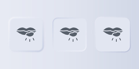 Grey Herpes lip icon isolated on grey background. Herpes simplex virus. Labial infection inflammation symbol. Set icons in square buttons. Vector