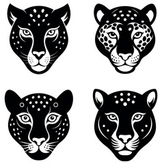 Four Black and White Stylized Cheetah Heads with Spot Patterns and Simple Designs