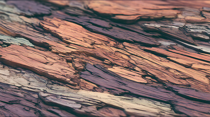 Close-up of textured wooden surface showcasing vibrant colors and natural patterns in sunlight