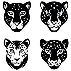 Four Black and White Leopard Head Illustrations with Different Spot Patterns