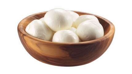 Delicious Fresh Mozzarella Balls in a Rustic Wooden Bowl