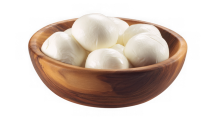 Delicious Fresh Mozzarella Balls in a Rustic Wooden Bowl