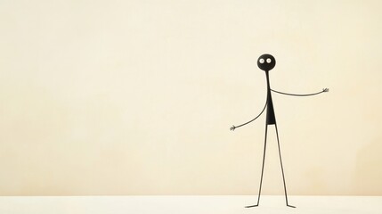 Surreal Minimalist Figure, elongated limbs, unusual stance, soft beige background, exploring abstraction and form in modern art