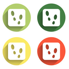 Set Human footprints shoes icon isolated with long shadow background. Shoes sole. Color circle button. Vector