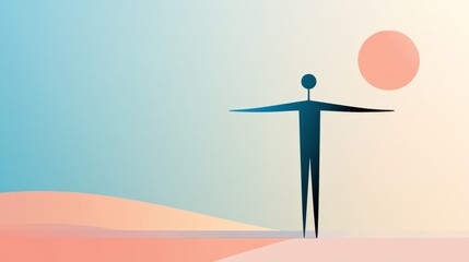 Abstract humanoid figure with elongated arms, smooth curves, confidently posed on a serene gradient pastel background
